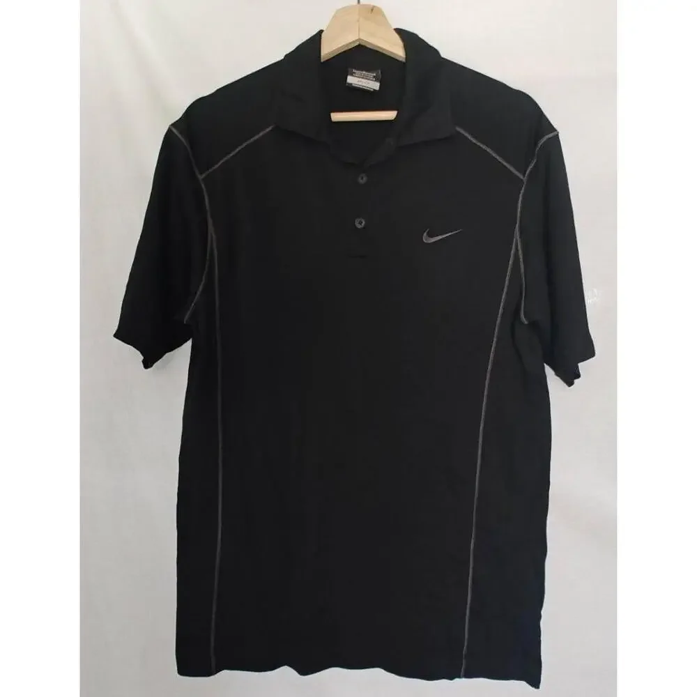 Nike Golf Polo Shirt Dri-Fit‎ Performance Black Grey Contrast Trim Slim Large L